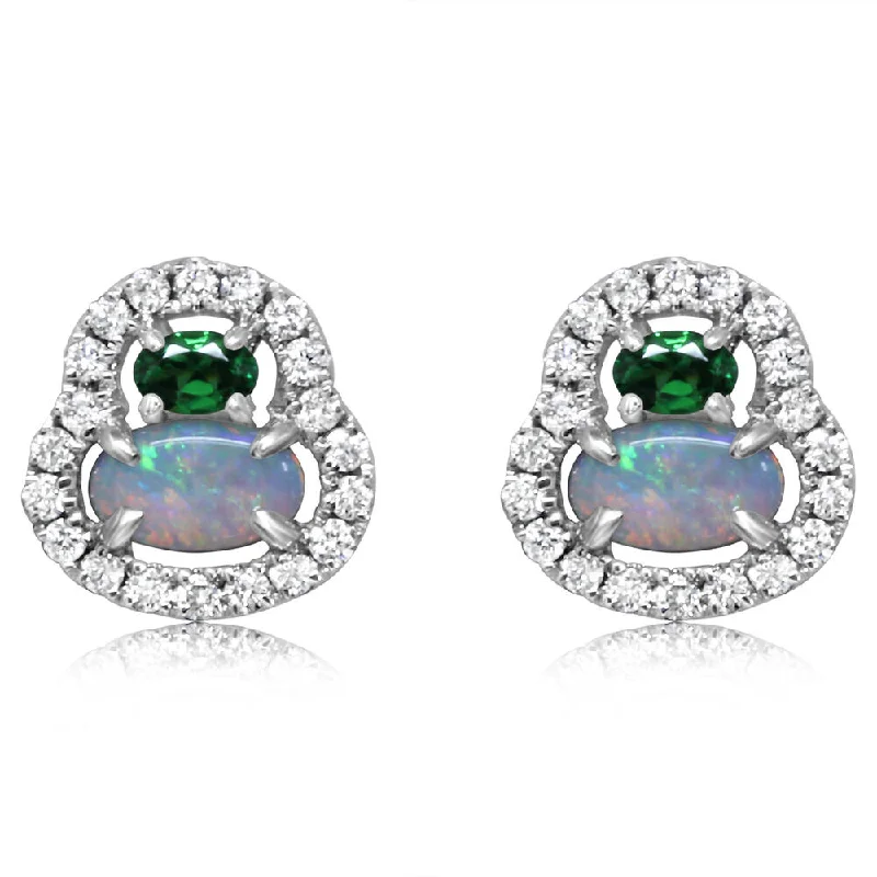 Shine In Style – Shop Jewelry Discounts Today 14K White Gold Australian Opal/Tsavorite/Diamond Earrings