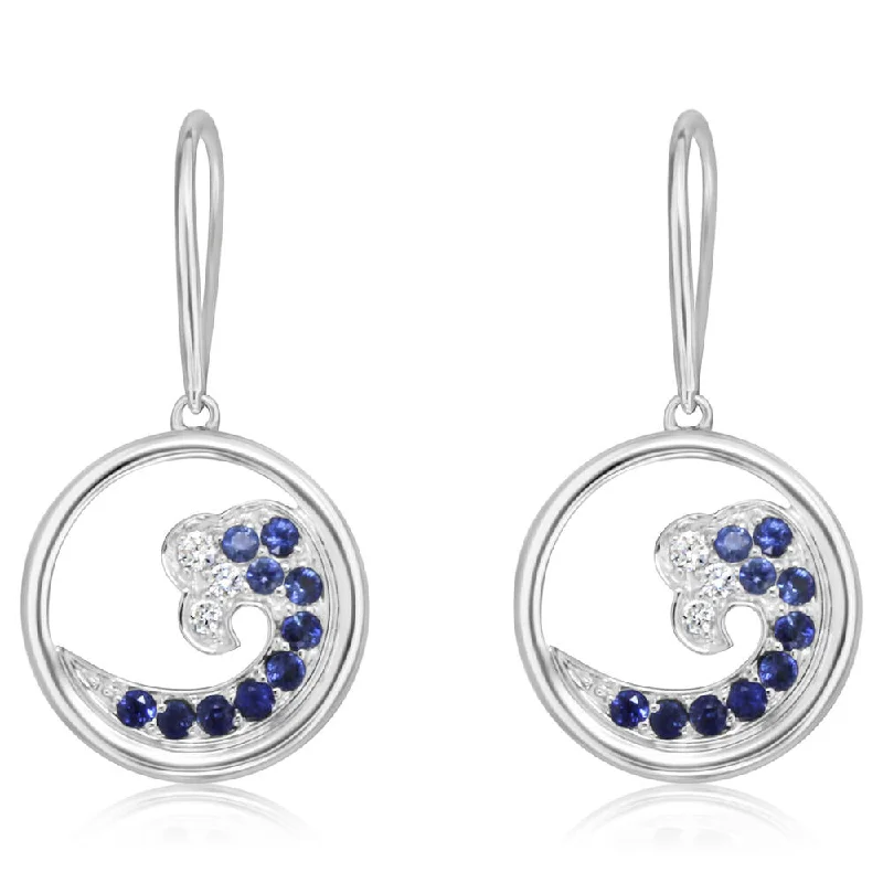 Gorgeous Jewelry, Limited-Time Savings 14K White Gold Graduated Blue Sapphire/Diamond Wave 15mm Earrings