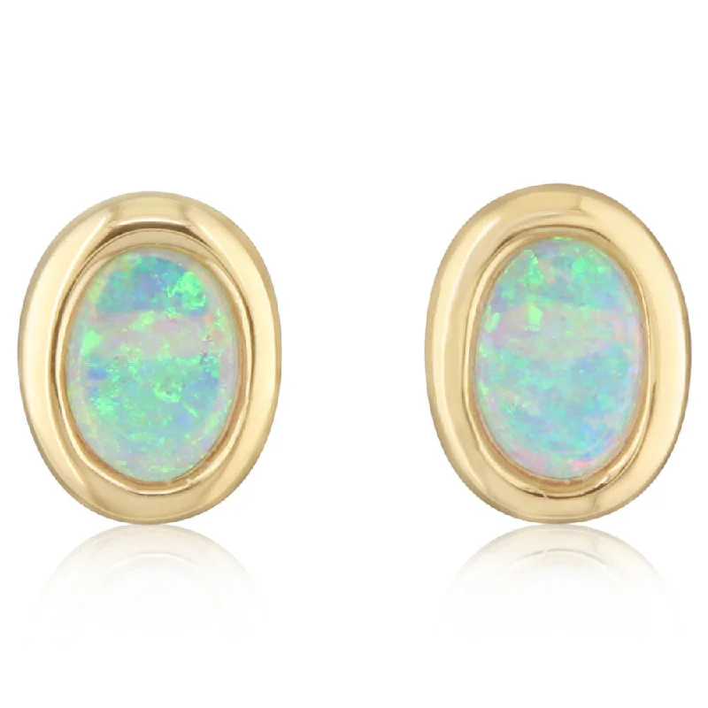 Trendy And Classic Jewelry Now At Reduced Prices 14K Yellow Gold 8x6 Oval Australian Opal Earrings