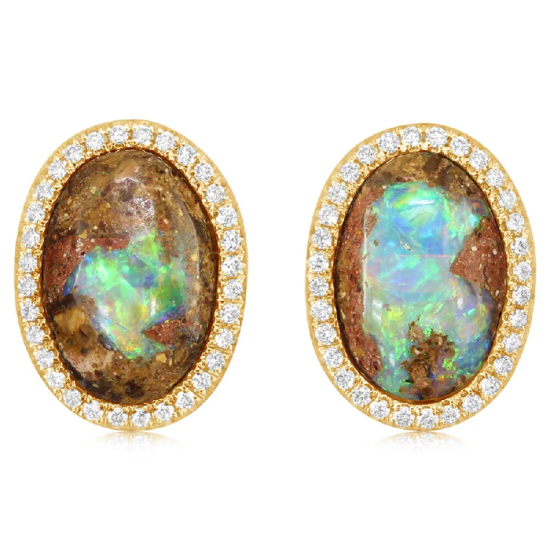 The Perfect Accessory For Less – Jewelry Sale Live 14K Yellow Gold Australian Boulder Opal/Diamond Earrings