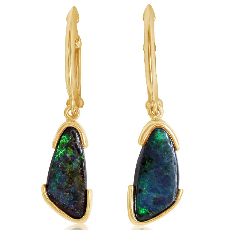 Once-A-Year Jewelry Sale – Grab Your Favorites Now 14K Yellow Gold Australian Boulder Opal Earrings