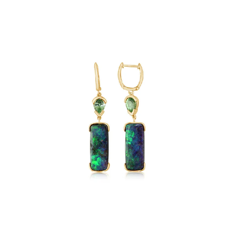 Elegant Designs, Unbeatable Discounts – Shop Jewelry Now 14K Yellow Gold Australian Boulder Opal/Mint Garnet Earrings