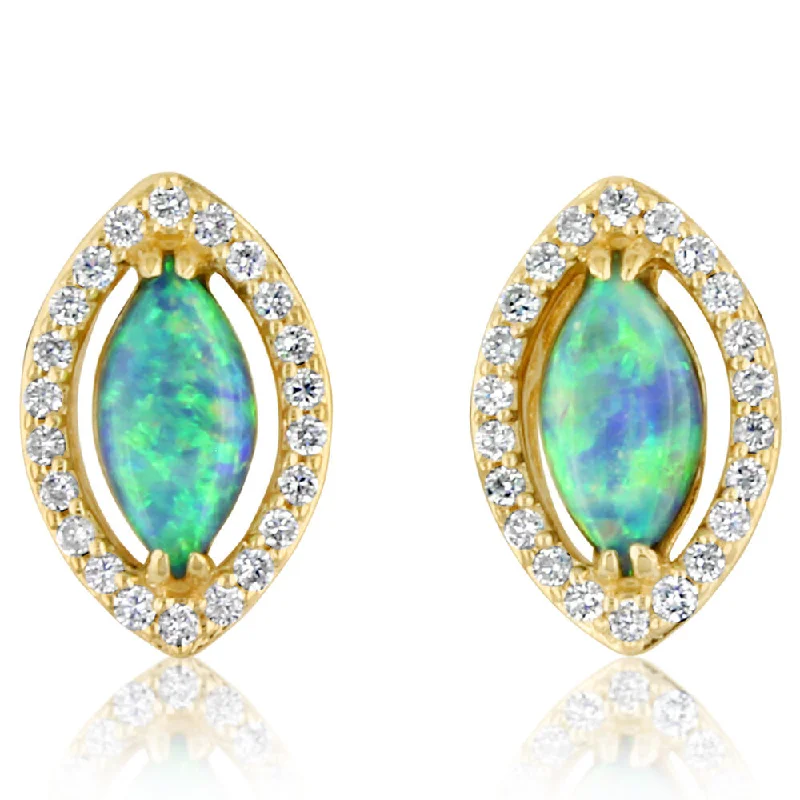 Accessorize For Less – Luxury Jewelry At Affordable Prices 14K Yellow Gold Australian Opal/Diamond Earrings