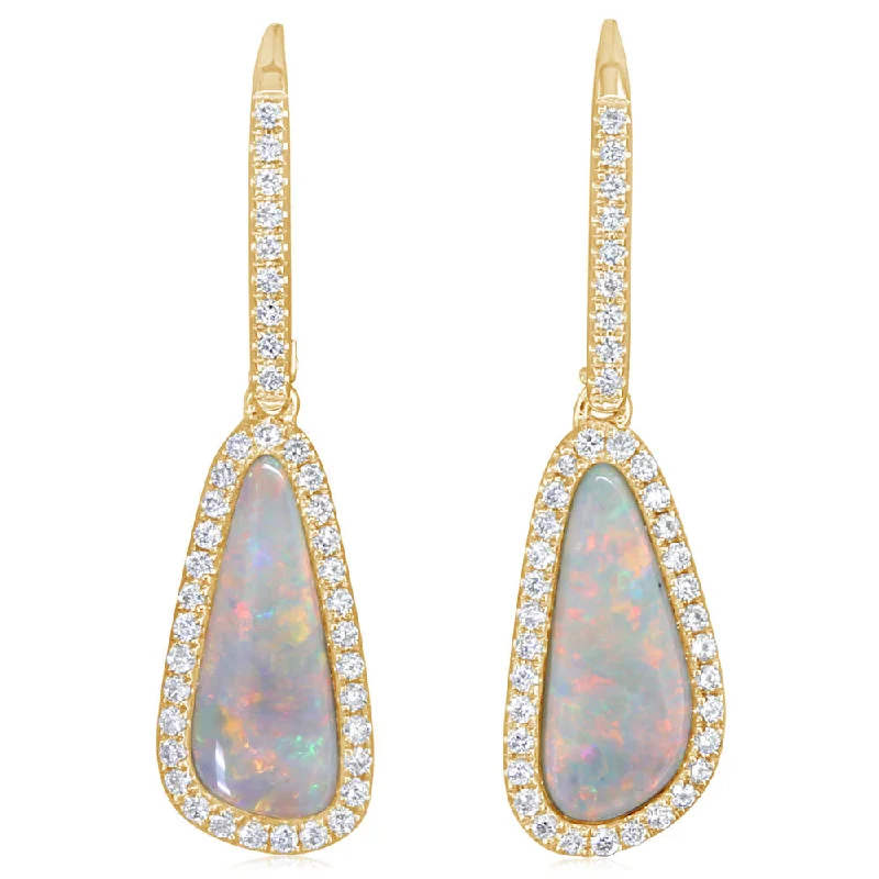 Unbeatable Offers On Luxury And Everyday Jewelry 14K Yellow Gold Australian Opal/Diamond Earrings