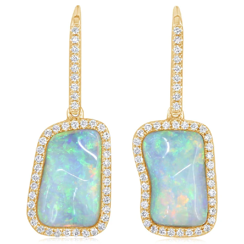 Upgrade Your Collection With Our Limited-Time Jewelry Sale 14K Yellow Gold Australian Opal/Diamond Earrings