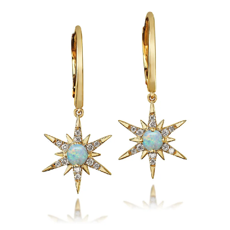 Buy More, Save More On Stunning Jewelry Pieces 14K Yellow Gold Australian Opal/Diamond Star Earrings