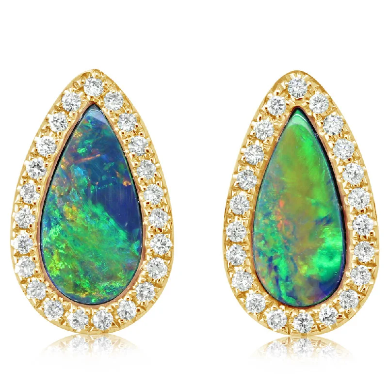 Flash Sale On Exquisite Jewelry – Don't Miss Out 14K Yellow Gold Australian Opal Doublet/Diamond Earrings