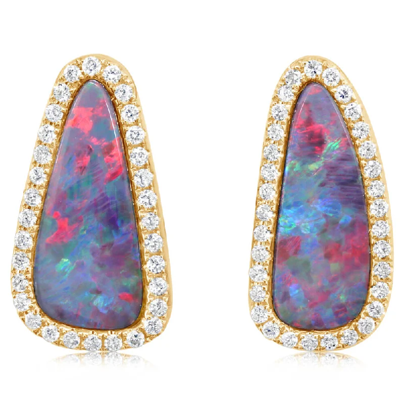 Exclusive Jewelry Sale Event – Shop Now 14K Yellow Gold Australian Opal Doublet/Diamond Earrings