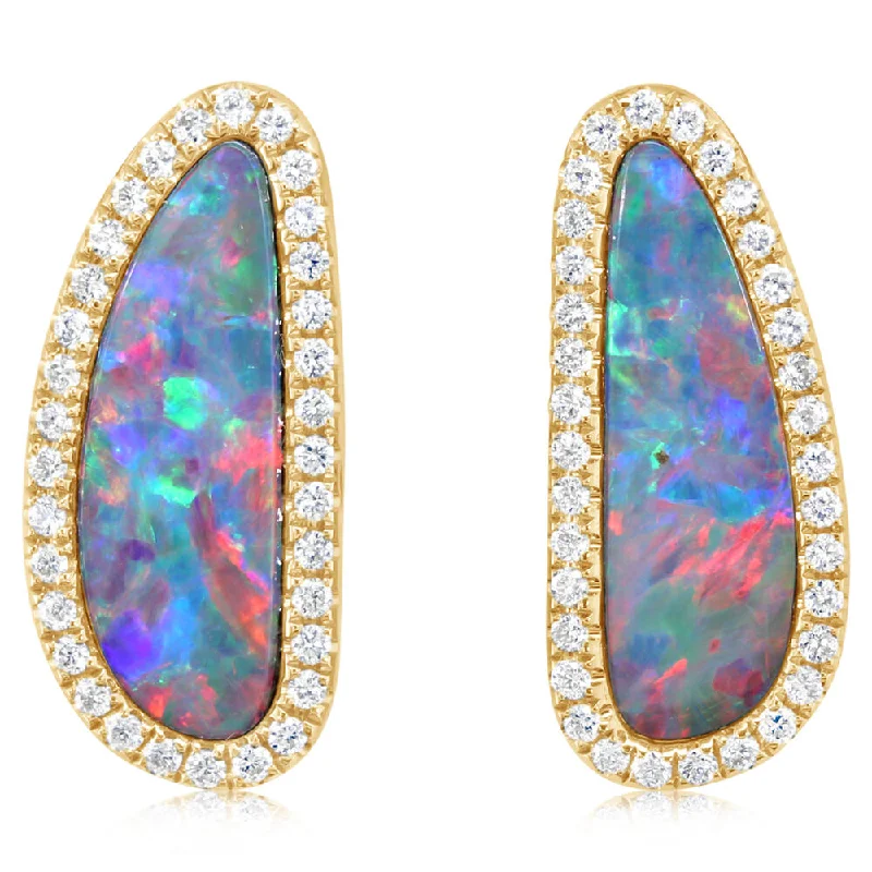 Get Your Favorite Jewelry At The Best Price 14K Yellow Gold Australian Opal Doublet/Diamond Earrings