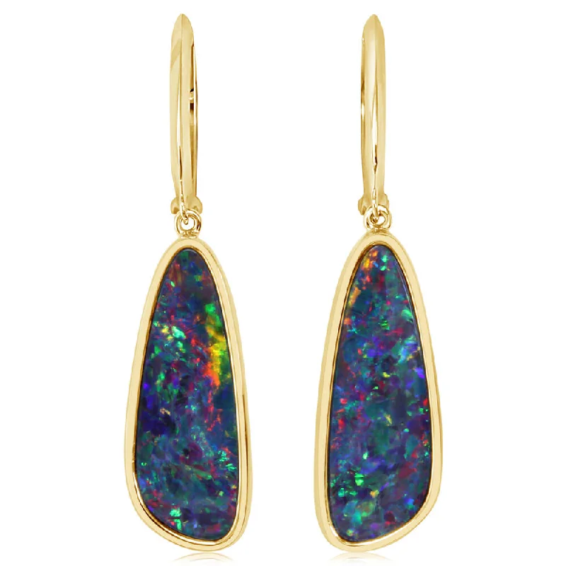 Unbeatable Offers On Luxury And Everyday Jewelry 14K Yellow Gold Australian Opal Doublet Plain Bezel Leverback Earrings