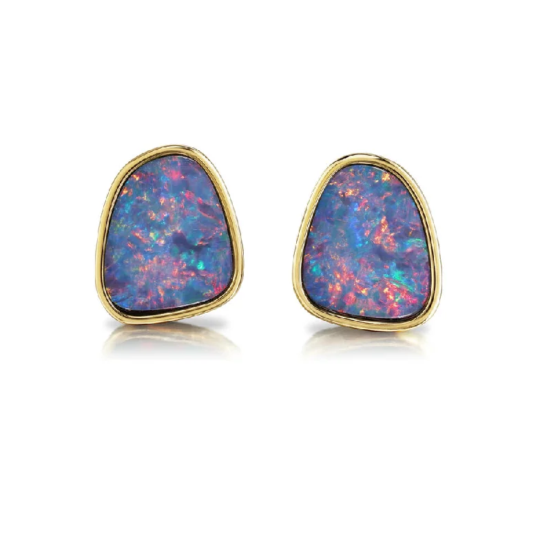 Exclusive Jewelry Bundles At Discounted Rates 14K Yellow Gold Australian Opal Doublet Small Plain Bez