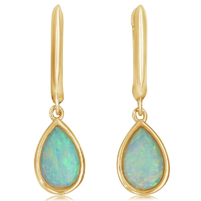 Elevate Your Outfit With Discounted Statement Jewelry 14K Yellow Gold Australian Opal Earrings