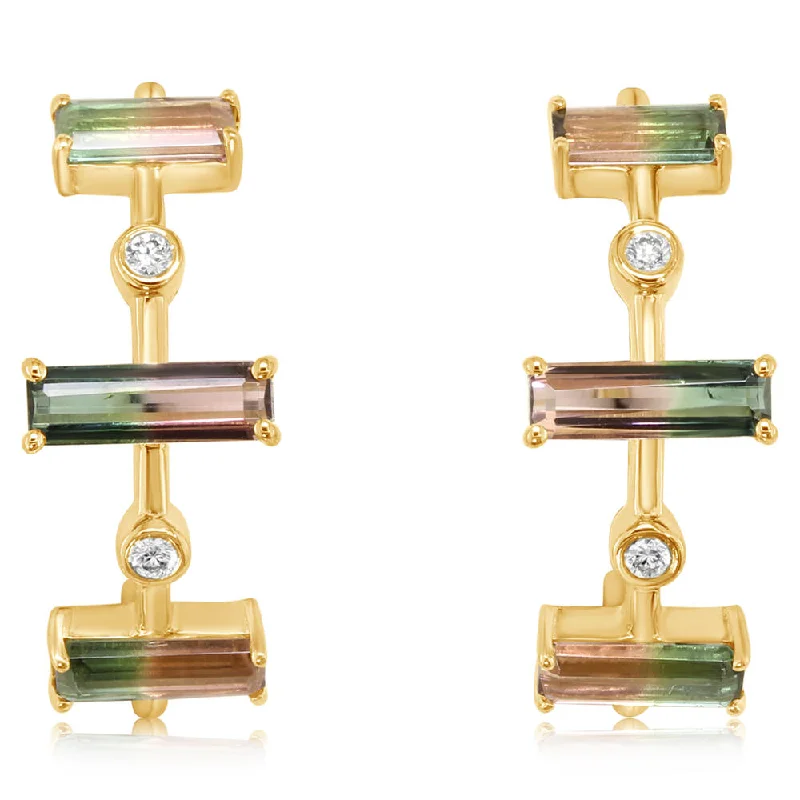 Dazzle With Discounts – Shop Jewelry On Sale 14K Yellow Gold Bi-Color Tourmaline/Diamond Earrings