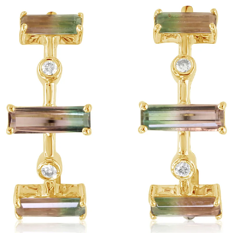 Jewelry Clearance Sale – Final Reductions 14K Yellow Gold Bi-Color Tourmaline/Diamond Earrings