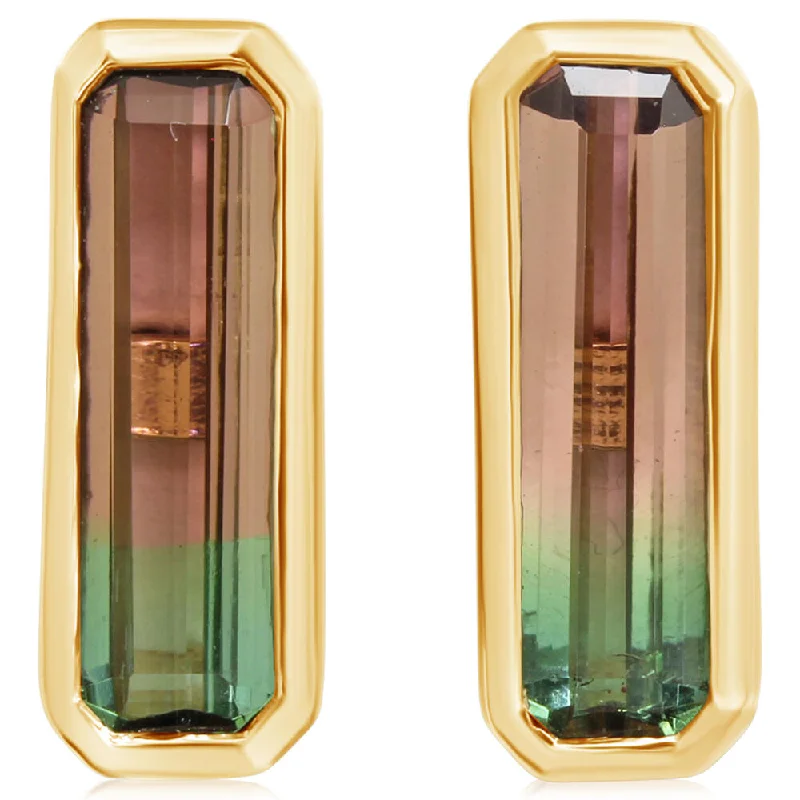 Premium Jewelry At Special Low Prices For A Limited Time 14K Yellow Gold Bi-Color Tourmaline Earrings