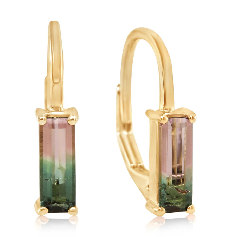 Chic And Stylish Jewelry At Discounted Prices 14K Yellow Gold Bi-Color Tourmaline Earrings