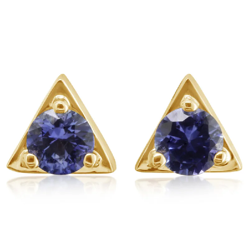 Timeless Elegance At Unbelievable Discounts 14K Yellow Gold Blue Sapphire Earrings