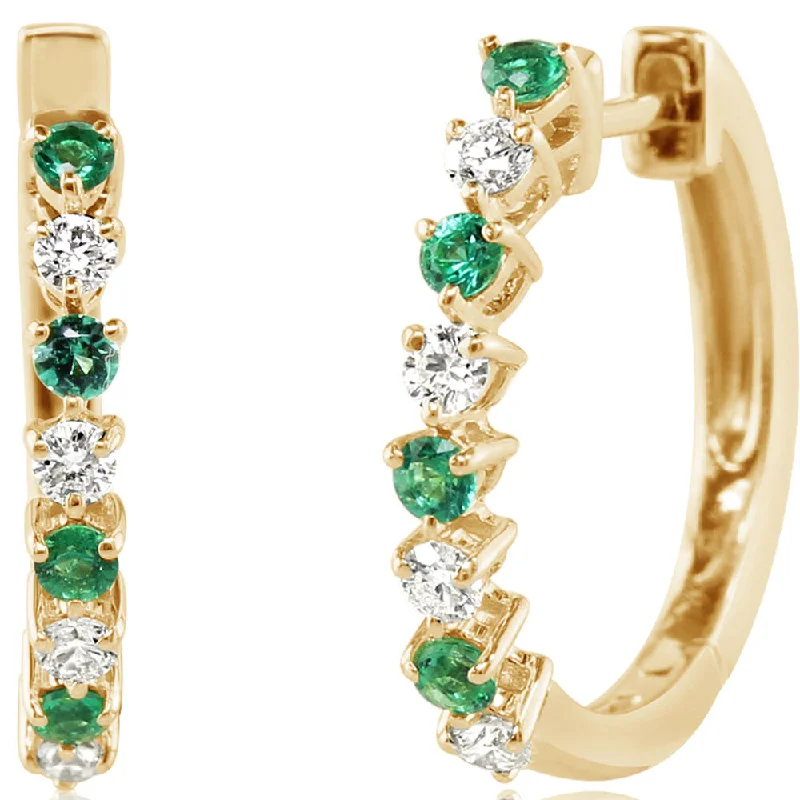 Make Your Outfit Shine With Discounted Jewelry 14K Yellow Gold Emerald/Diamond Hoop Earrings