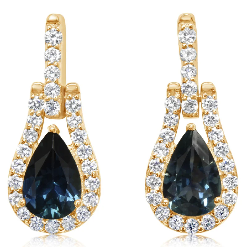 Shop Modern Jewelry Collections With Exclusive Discounts 14K Yellow Gold Montana Sapphire/Diamond Earrings