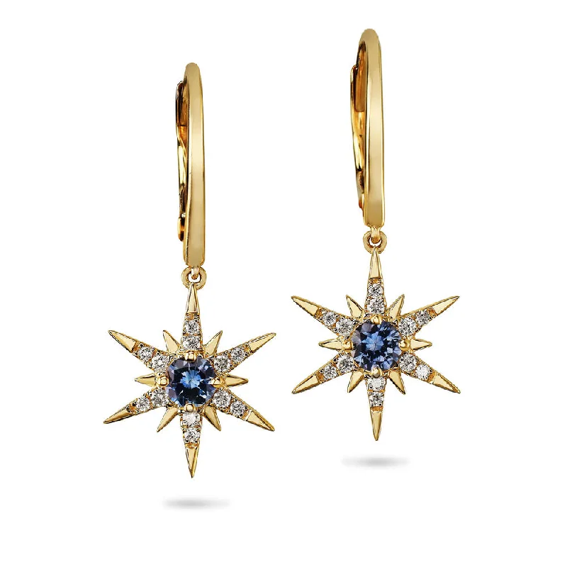 Luxury Meets Affordability – Jewelry Sale Live Now 14K Yellow Gold Montana Sapphire/Diamond Star Earrings