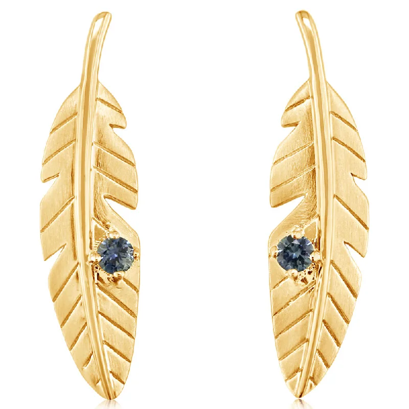 Timeless Jewelry, Timeless Savings – Don't Wait 14K Yellow Gold Montana Sapphire Feather Earrings