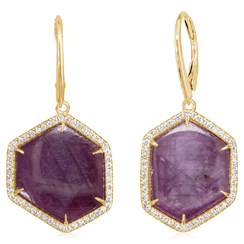 Timeless Beauty, Unbeatable Deals – Jewelry Sale On 14K Yellow Gold Ruby Slice/Diamond Earrings