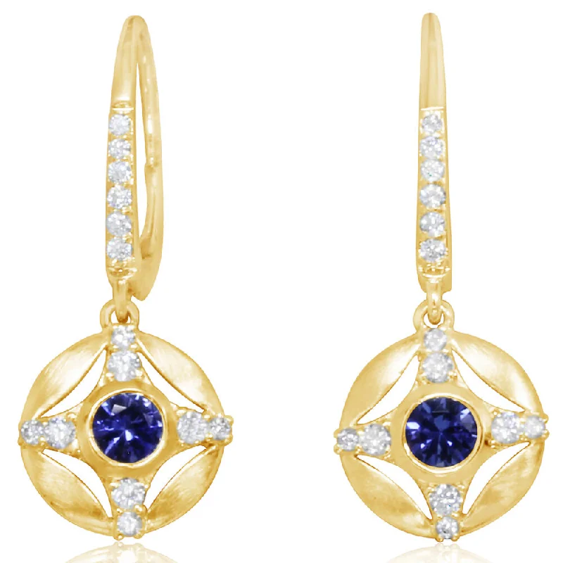 Must-Have Jewelry At Irresistible Discounts 14K Yellow Gold Sapphire/Diamond Earrings