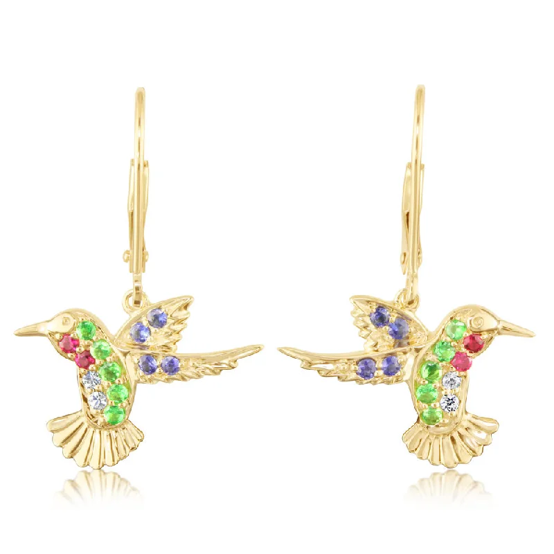 Unmissable Deals On Handmade Jewelry Collections 14K Yellow Gold Tsavorite/Ruby/Blue Sapphire Hummingbird Earrings