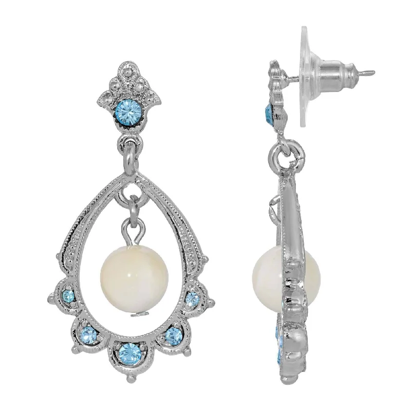 Special Offers On Handcrafted And Designer Jewelry 1928 Jewelry Aquamarine Crystal Mother Of Pearl Oval Post Drop Earrings