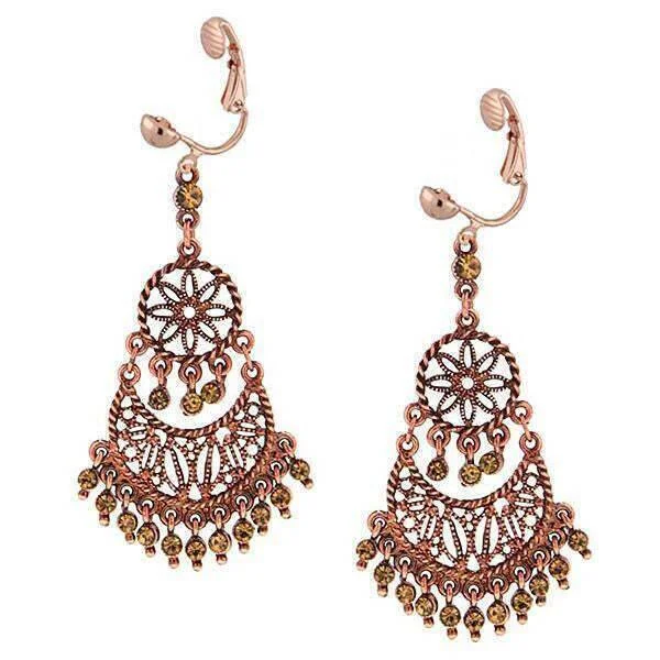 Jewelry Clearance Event – Stock Up Before It's Over 1928 Jewelry Burnt Copper Light Topaz Crystal Chandelier Clip On Earrings