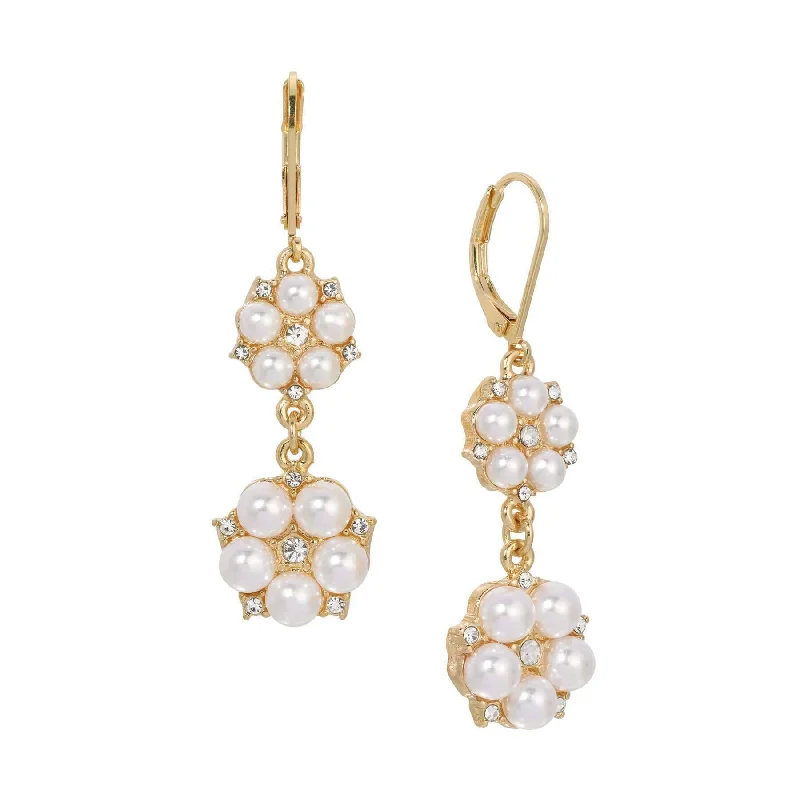 Unlock Unbeatable Jewelry Deals Before They’Re Gone 1928 Jewelry Crystal Star Flower White Faux Pearl Dangling Earrings