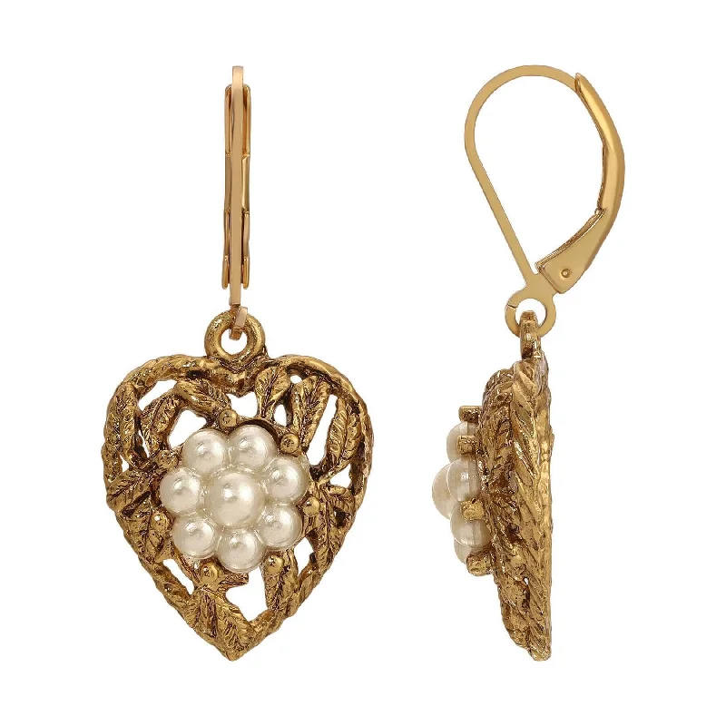 Shop Signature Jewelry Styles At Exclusive Prices 1928 Jewelry Faux Pearl Flower & Leaf Heart Drop Earrings