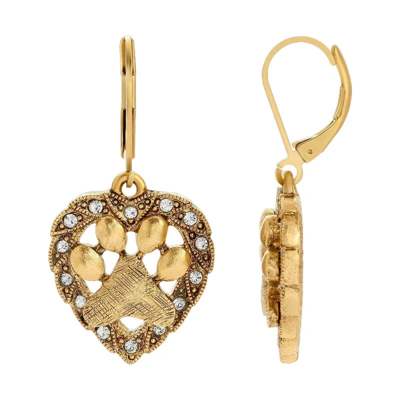 Luxury Jewelry Sale – Sparkle For Less 1928 Jewelry Heart And Paw Crystal Accent Lever Back Earrings