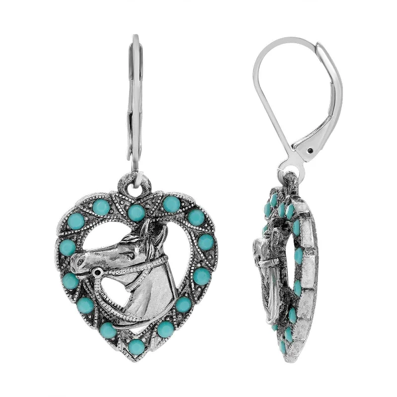 Limited-Time Offer On Premium Jewelry Collections 1928 Jewelry Heart Horse Head Turquoise Crystal Drop Earrings