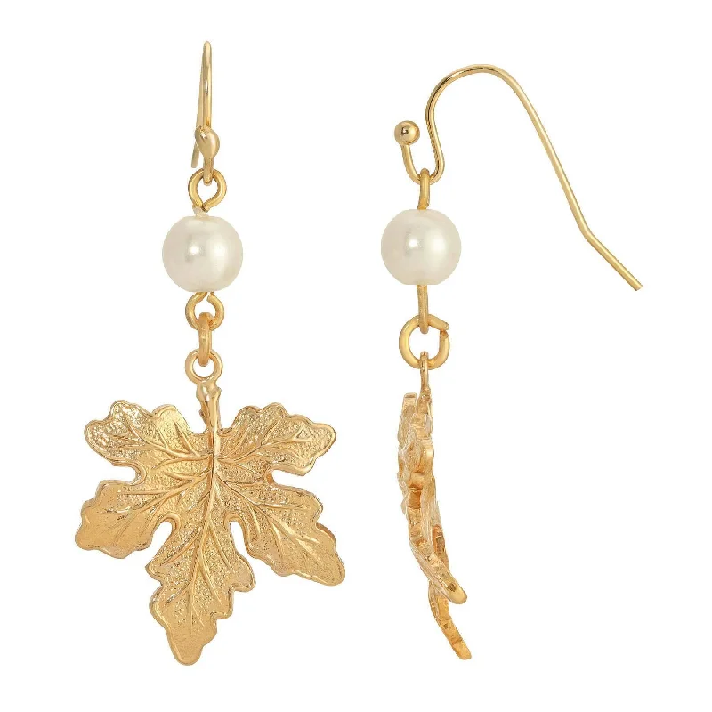 Eco-Friendly Sustainable Jewelry For Conscious Buyers 1928 Jewelry Leaf Faux Pearl Drop Earrings