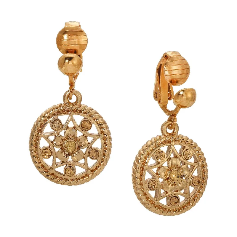 Dazzle In Elegance With Our Biggest Jewelry Sale 1928 Jewelry Light Topaz Crystal Round Clip On Earrings