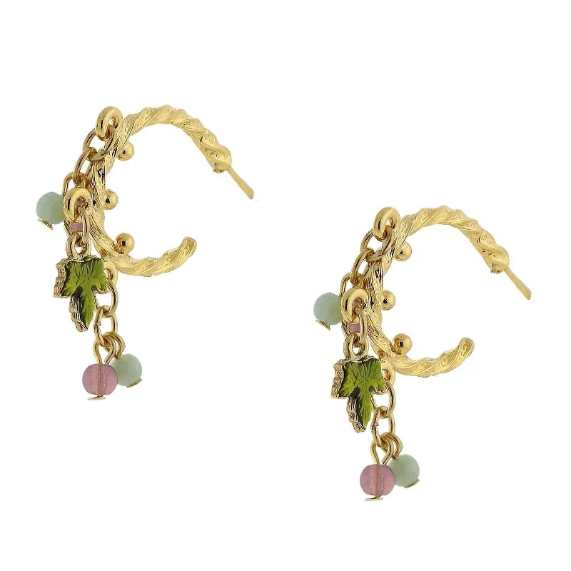 Modern Statement Jewelry For Bold Styling 1928 Jewelry Multi-Color Beaded Grape Leaf Post Drop Earrings