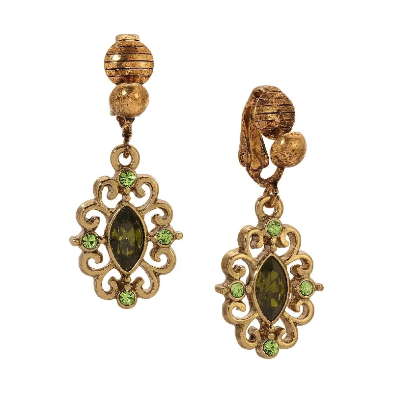 Holiday Jewelry Sale – Perfect Gifts At Great Prices 1928 Jewelry Olivine Green Crystal Filigree Clip On Earrings