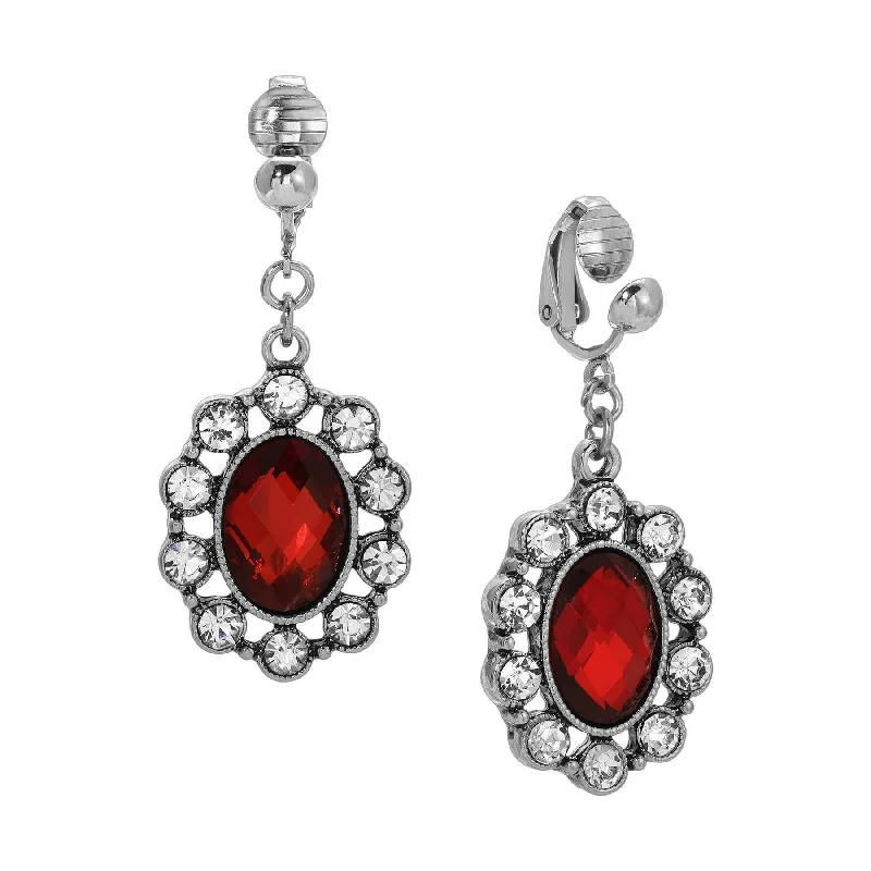 Elevate Your Jewelry Collection With Limited-Time Savings 1928 Jewelry Oval Siam Red Stone Multi Crystal Clip On Earrings