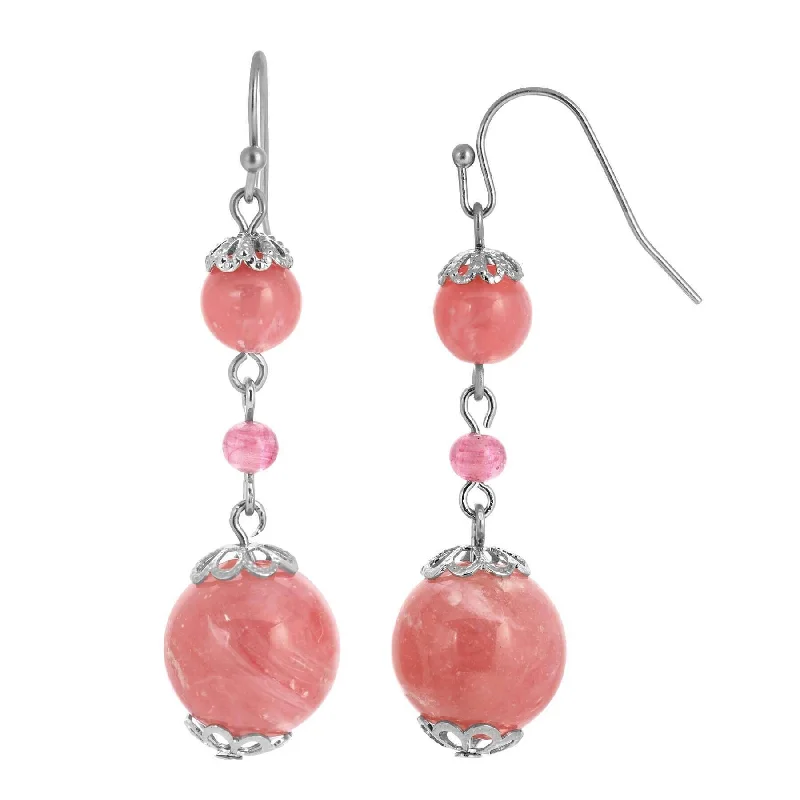 Handmade Pearl Jewelry For Timeless Elegance 1928 Jewelry Pink Coral Smooth Bead Dangle Earrings