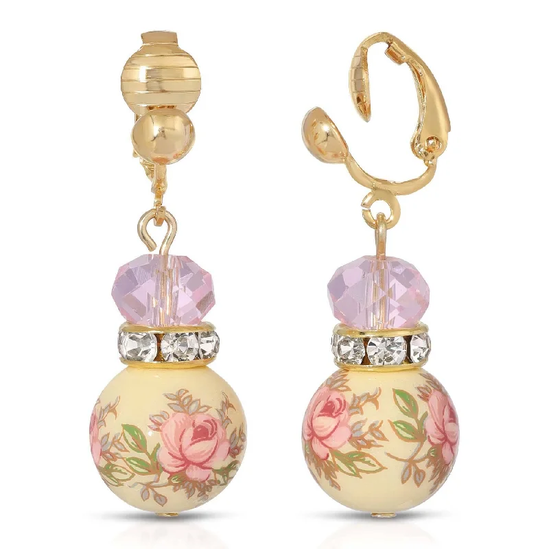 Luxury Jewelry Now At Special Promotional Rates 1928 Jewelry Pink Floral Decal Beaded Drop Clip On Earrings