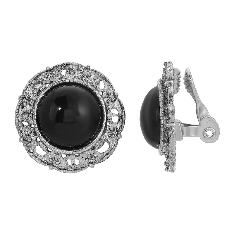 Fashion-Forward Jewelry At Exclusive Discounts 1928 Jewelry Round Jet Black Stone Clip Earrings