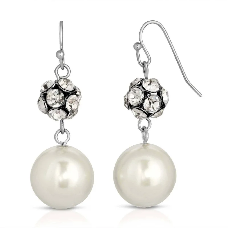 High-Quality Jewelry At A Fraction Of The Cost 1928 Jewelry White Faux Pearl And Crystal Fireball Drop Earrings