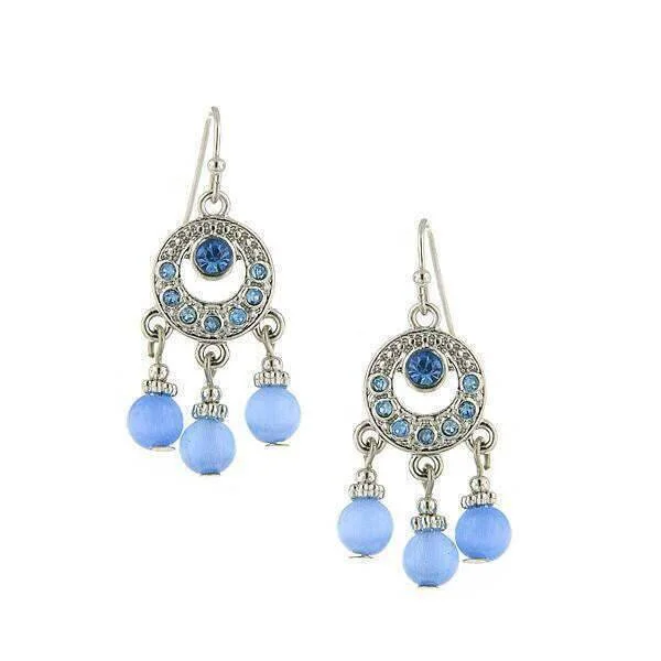 Affordable Gold-Plated Jewelry For Modern Fashion 1928 Jewelry Light Sapphire Blue Cats Eye Bead Drop Earrings