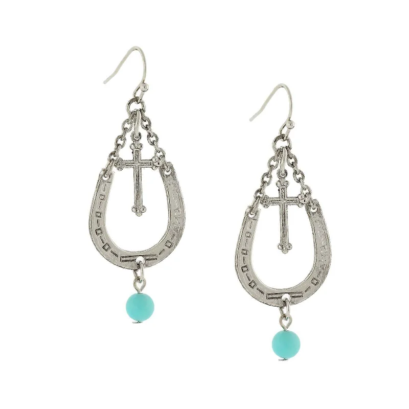 Affordable Luxury Jewelry For Every Occasion 1928 Jewelry Southwest Turquoise Accent Horseshoe And Cross Drop Earrings