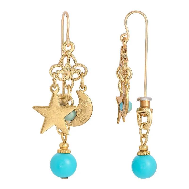 Flash Sale On Exquisite Jewelry – Don't Miss Out 1928 Jewelry Star and Moon Turquoise Bead Drop Earrings