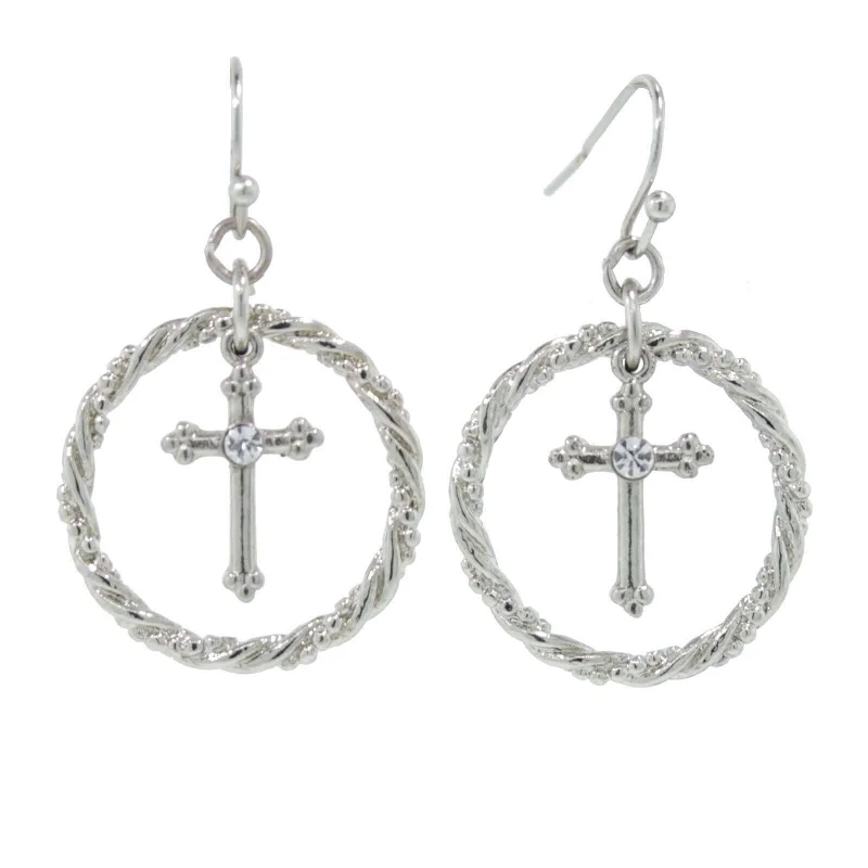 Glamorous Jewelry, Glamorous Deals – Shop Now 1928 Jewelry Suspended Crystal Accent Cross Silver Rope Hoop Drop Earrings