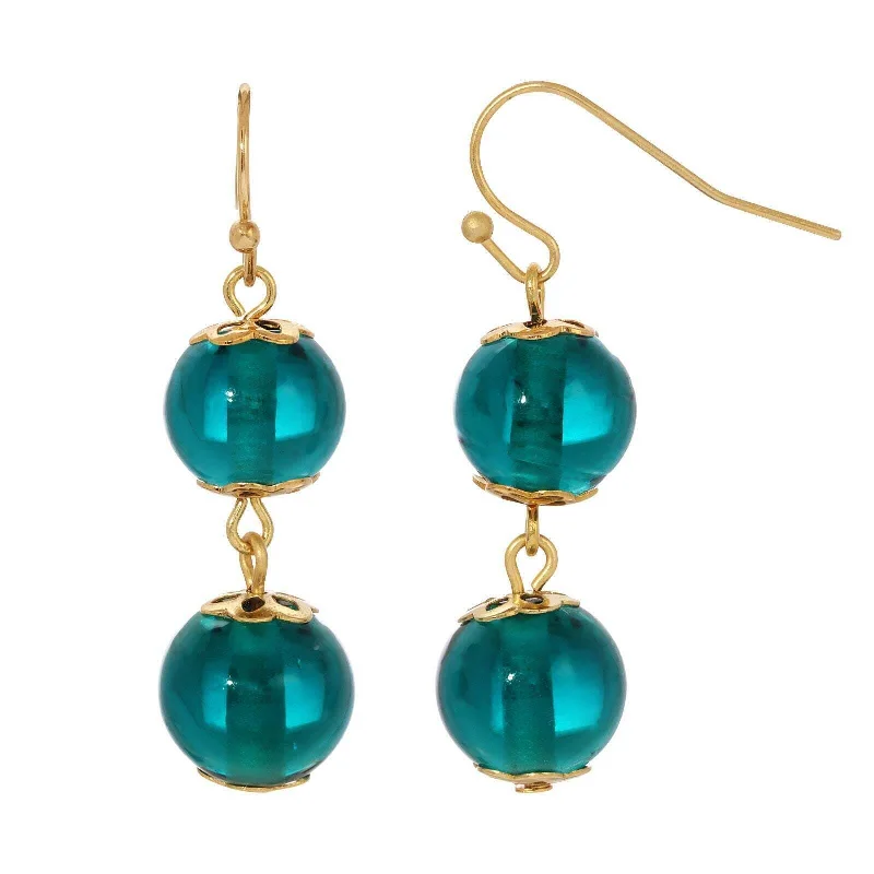 Personalized Engraved Jewelry For Meaningful Gifts 1928 Jewelry Teal Round Glass Bead Drop Earrings