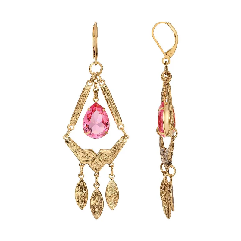 Limited-Time Jewelry Sale – Don't Miss Out On Dazzling Discounts 1928 Jewelry Tri Harmonic Leaf Drop & Rose Pink Oval Crystal Dangle Earrings