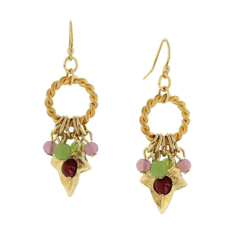 Timeless Jewelry, Timeless Savings – Don't Wait 1928 Jewelry Winery Rope Hoop & Grape Leaf Multi-Color Beads Dangling Earrings